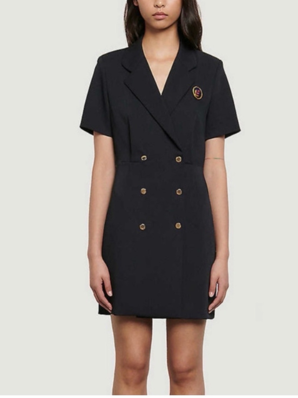 ❥Authentic SANDRO Black Double-Breasted Mini Blazer Dress with Short Sleeves❥